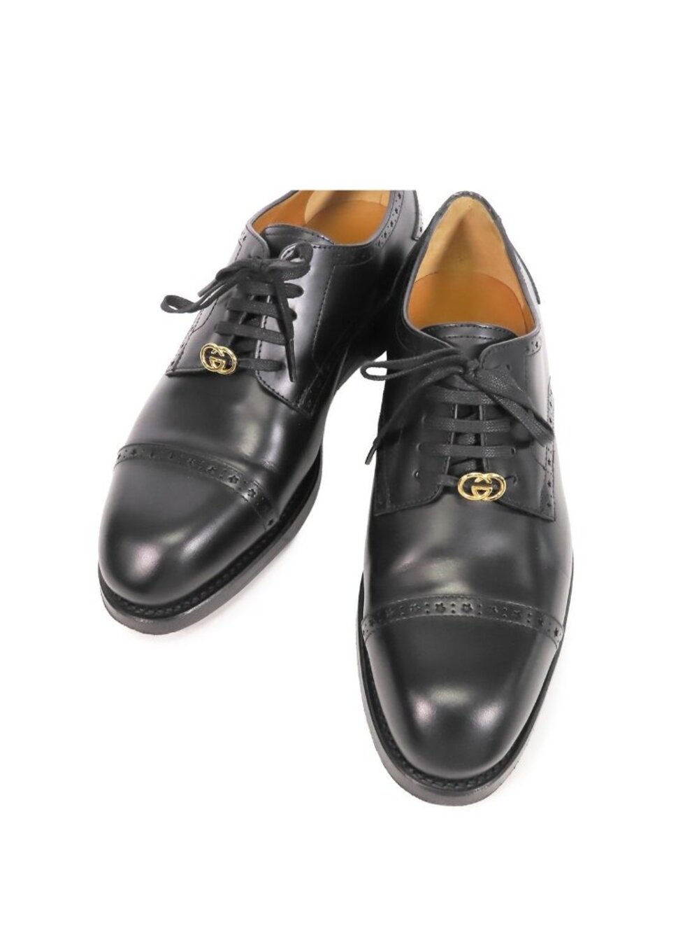 Gucci Derby Shoes Black Leather Interlocking G Dress 8